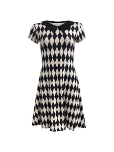 Women's Harlequin Diamond Swing Collar Rockabilly Alternative Dress Urban - Picture 1 of 3
