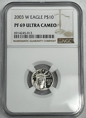 2003 W $10 1/10 oz Proof American Platinum Eagle NGC PF69 UCAM New Slab, 0.10 - Image 1 of 4
