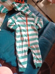New Carter's Baby Dragon Striped Pajamas Hooded FrontZip Green 12 Months - Picture 1 of 3