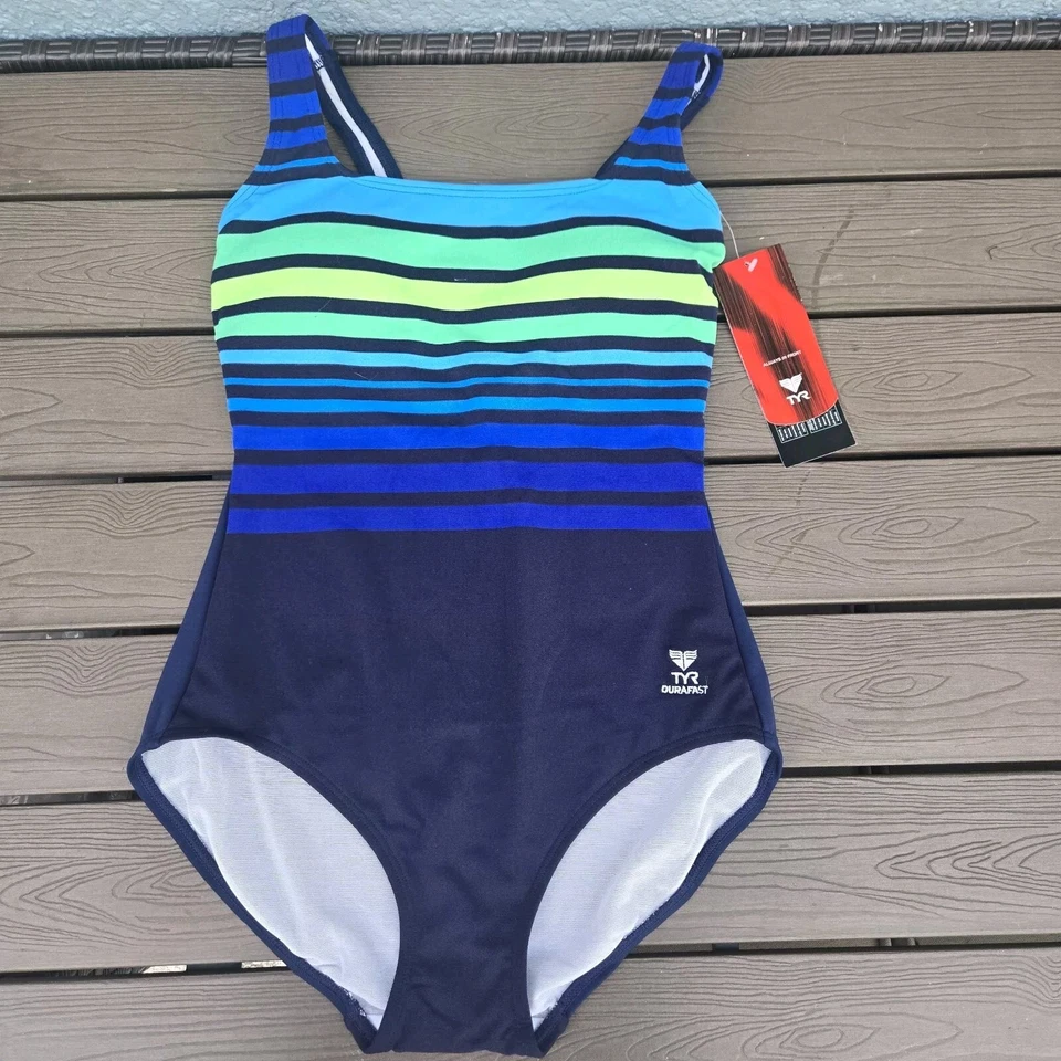 TYR Women's Blue UPF 50 Scoop Neck Control Fit One-piece Swimsuit Size 10