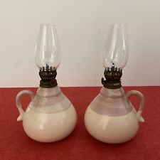 Vintage Pair Of Ceramic Kerosene Lamps w Glass Shades & Brass Fittings Gift idea