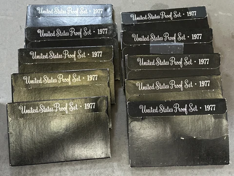 (10) 1977-S US Mint Proof Sets OGP Deep Cameo 50 Coins Wholesale Lot Cover