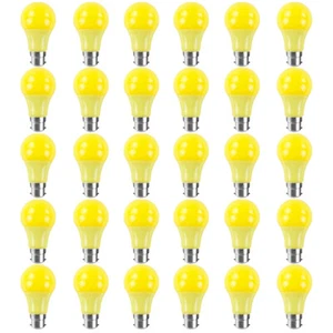 30 Pack/Lot LED Lamp Bulbs B22 Bayonet Yellow A60 7W PC Bulb for String Lights - Picture 1 of 8