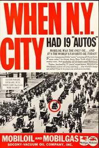 Mobiloil Mobilegas 1937 cuando la ciudad de Nueva York tenía 19 autos anuncio impreso vintage - Imagen 1 de 1