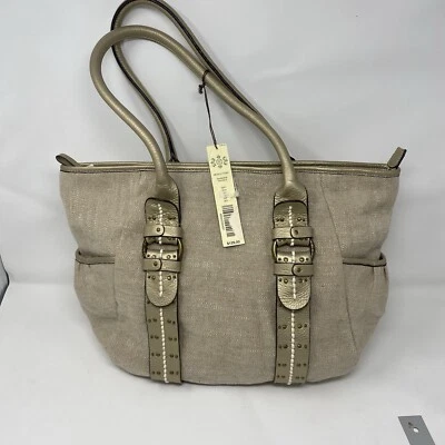 NWT Vintage KATE LANDRY Leather & Linen Crossbody Purse 12”X14” Y2K BOHO - Image 1 of 4