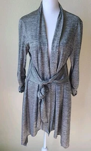 Joseph Ribkoff Long Open Cardigan Tie Waist Ruched Sleeve, Grey/Lurex US 12 - Picture 1 of 11
