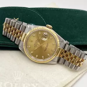 Montre pour homme Rolex Datejust 36 mm or jaune 18 carats acier champagne cadran diamant 16233 - Photo 1 sur 8
