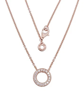 NUEVO 100% Auténtico Pandora Oro Rosa Logo Pavé Círculo Collar Collar 387436C01 Foto 1 de 4