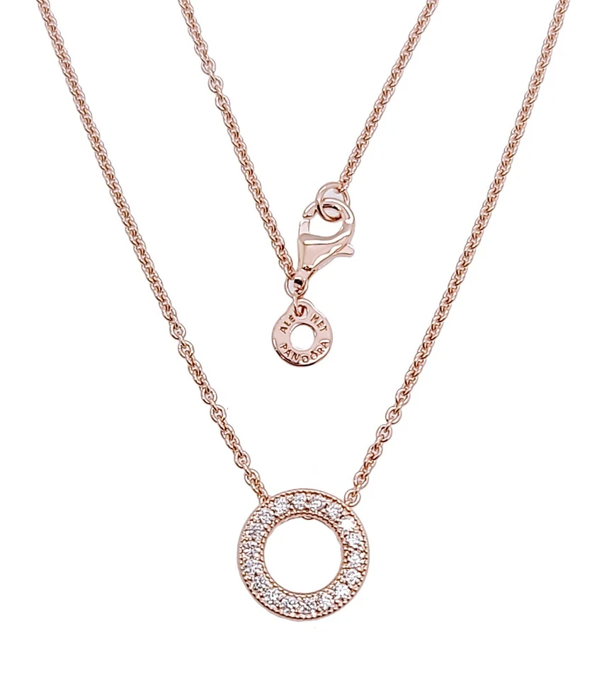 Authentic Pandora Logo Pavé Circle Collier Necklace 387436C01-45 w/ Gift Box