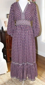 New Women’s Max Studio Floral Prairie Midi Dress Size M Medium Purple Black Wine - Picture 1 of 11