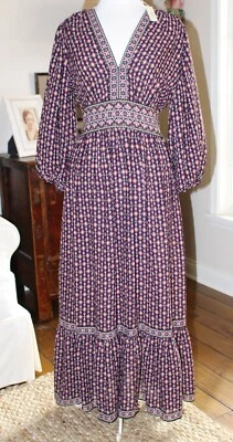 New Women’s Max Studio Floral Prairie Midi Dress Size M Medium Purple Black Wine - Image 1 of 4