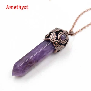 Natural Hexagon Stone Pendant Quartz Crystal Healing Chakra Pendulum Pendant - Picture 1 of 19