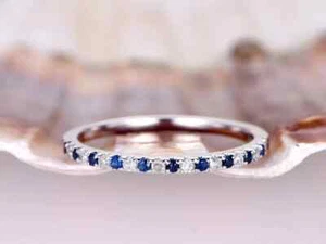 0.80 Ct Round Natural Sapphire Diamond Ring 14K Solid White Gold Size All - Picture 1 of 7