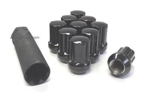 24 BLACK SHORT SPLINE TRUCK LUG NUTS | 14X2.0 | FORD NAVIGATOR F-150 EXPEDITION - Picture 1 of 3