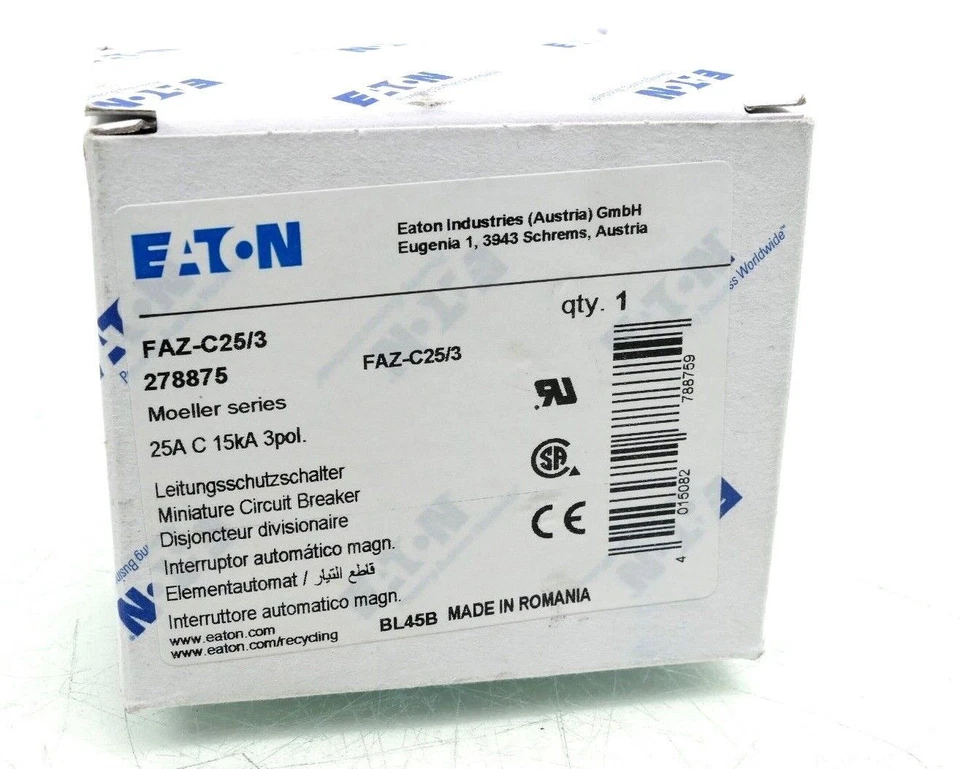 Eaton Leitungsschutzschalter FAZ-C25/3 | 25A C 15kA 3pol | 278875