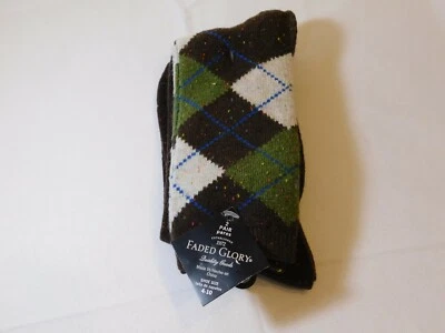 Faded Glory 2 Pares Fair Isle Crew Calcetines Marrón PL80434 Zapato Talla 4-10 Nuevo Con Etiquetas Foto 1 de 3