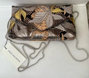 Nuevo con etiquetas Bolso Dries Van Noten cadena de diamantes de imitación pitón piel de serpiente apliques metálicos - Imagen 1 de 13