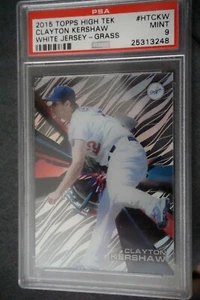2015 CLAYTON KERSHAW TOPPS HIGH TEK WHITE JERSEY-[GRASS] PSA  MINT {9} SSSP - Picture 1 of 2