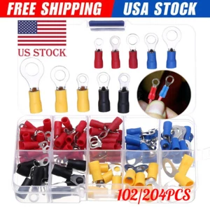 102PCS Wire Splice Terminal 10-22AWG Insulated Spade/Crimp/Ring Connectors Kit - Picture 1 of 12