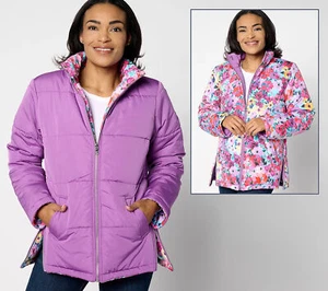 Isaac Mizrahi Live! Chaqueta acolchada reversible Dewberry púrpura M nueva - Imagen 1 de 1