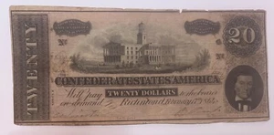 1864 20 $ Dollar veralteter Schein Konföderierte Staaten von Amerika Richmond Währung - Bild 1 von 2