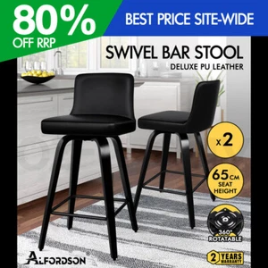 ALFORDSON 2x Swivel Bar Stools Bailey Kitchen Wooden Dining Chair ALL BLACK - Picture 1 of 12