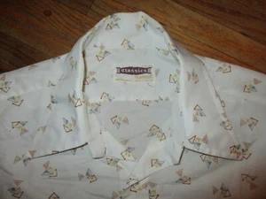 vtg 60s 70s CLASSICS BY CAMPUS BUTTON FRONT SHIRT Geometric Motif LARGE 16-16.5 - Picture 1 of 4