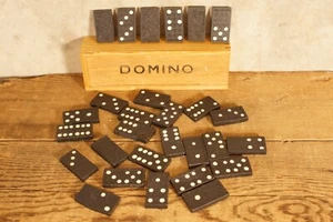 Antique Dominos Set 28 piece Wooden Box Dragon - Picture 1 of 4