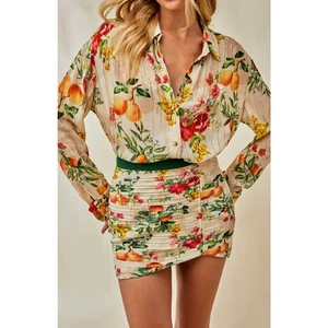 Rococo Sand x Fashion Pass Mini Skirt in Fruit and Floral Size Large Ruched - Picture 1 of 10