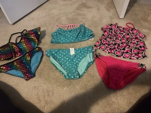 Lot of 3 Girls Bathing Suits - NEW with Tags Mermaid -watermelon -Bumble Bee Xl - Picture 1 of 9