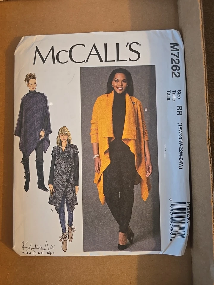 McCalls M7262 Misses Sweater Coats & Poncho Sizes 18W-24W Uncut Brand New - Image 1 of 2