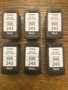 6 CANON PG-243 BLACK INK EMPTY CARTRIDGES -FOR RE-USE - Afbeelding 1 van 2