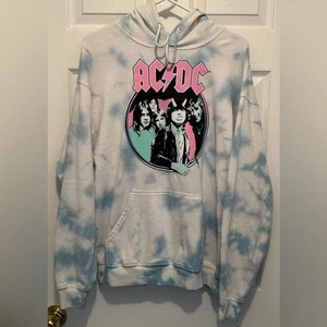 AC/DC Blue Cloud Tie Dye Graphic Hoodie Size Medium - Picture 1 of 6