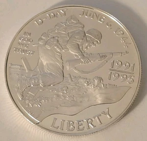 1993-W World War 2 D-Day Proof Silver Dollar 1991-1995 WWII  - Picture 1 of 2