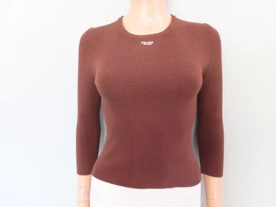 Suéter Pullover Bordado Logo Marrón/Blanco PRADA 38/EE. UU. 2 NUEVO CON ETIQUETAS Foto 1 de 4