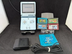B1003 Nintendo Gameboy Advance SP console Pearl BlueJapan GBA w/adapter game - Picture 1 of 10