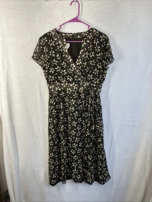 Talbots dress 12 petite pure silk Wrap style brown short sleeve Midi - Image 1 of 4