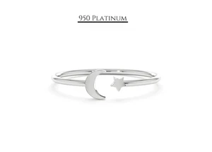 Anillo abierto luna y estrella de platino 950 - Delicada joyería minimalista para mujer - Imagen 1 de 5