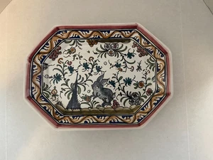 Portugal Hand Painted w/ Bunny Ceramic Octagonal Dish 8"x6" Signed - Picture 1 of 2