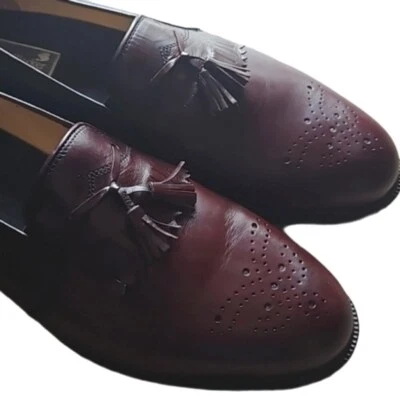 NEW! STANLEY BLACKER Made In Italy Slip On Mahogany Leather Tassel Loafers 13M. - Image 1 of 4