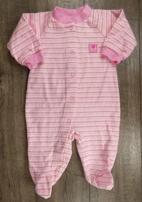 Baby Girl Clothes Nwot Baby Connection Pink Striped 0-3 Months Footed Outfit - Image 1 of 3