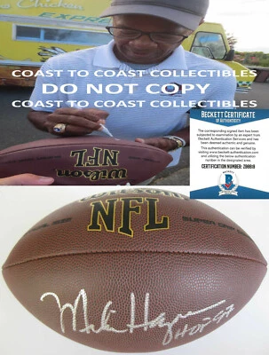 Mike Haynes Oakland Raiders Patriots signed NFL football exact proof Beckett COA - Image 1 of 4