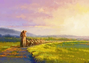 Yongsung Kim GOING HOME 12x18 Canvas Giclee Art Jesus Shepherd Leading His Sheep - Picture 1 of 1