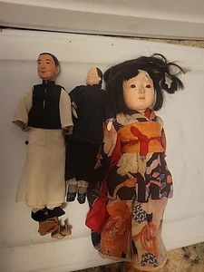 READ Lot Of 3 Antique Chinese Dolls Estate Sale Wooden Kimono Doll Of Hope? - Picture 1 of 23