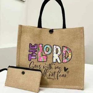 Tote Nylon Tote Bag with Matching Cosmetic Pouch, Christian Inspirational Quote - Picture 1 of 8