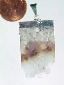 ABER Silber galvanisierter Amethyst Geode Scheibe Anhänger mit SP Kette 9779K - Bild 1 von 3