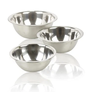 Set of 3 Stainless Steel Metal Deep Mixing Bowls Caterer Salad Spaghetti Pasta - Picture 1 of 6