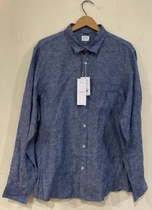 Celio Shirt Mens Dafix Chambray Linen Long Sleeves Size Large - Picture 1 of 6