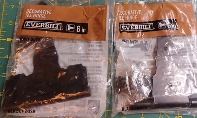 Everbilt 6 in. x 4.25 in. Black Heavy Duty Decorative Tee Hinge, 2-PACK 18D - Image 1 of 4
