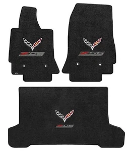 Lloyd Mats C7 Corvette Flags & Z06 Double Logo 3 Pc Ebony Mats (2015-2019 Conv.) - Picture 1 of 8